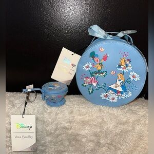 New Vera Bradley Disney’s Alice In Wonderland Cosmetic Bag and Teacup Bag Charm